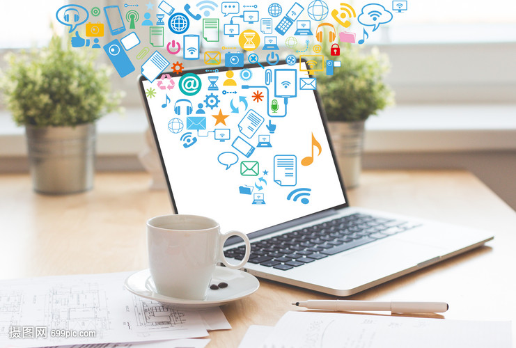 電腦辦公中的商務數據圖案與計算機應用